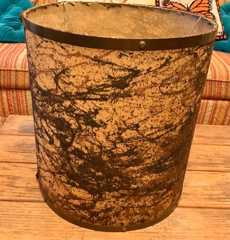 Vtg Mid Century Modern Drum Barrel Swirl gold brown Lamp Shade fiberglass
