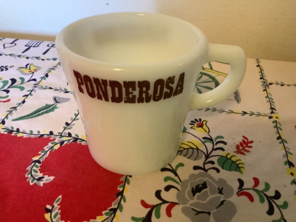 Vintage Pyrex Ponderosa Restaurant White Milk Glass Mug Coffee Cup Made In USA