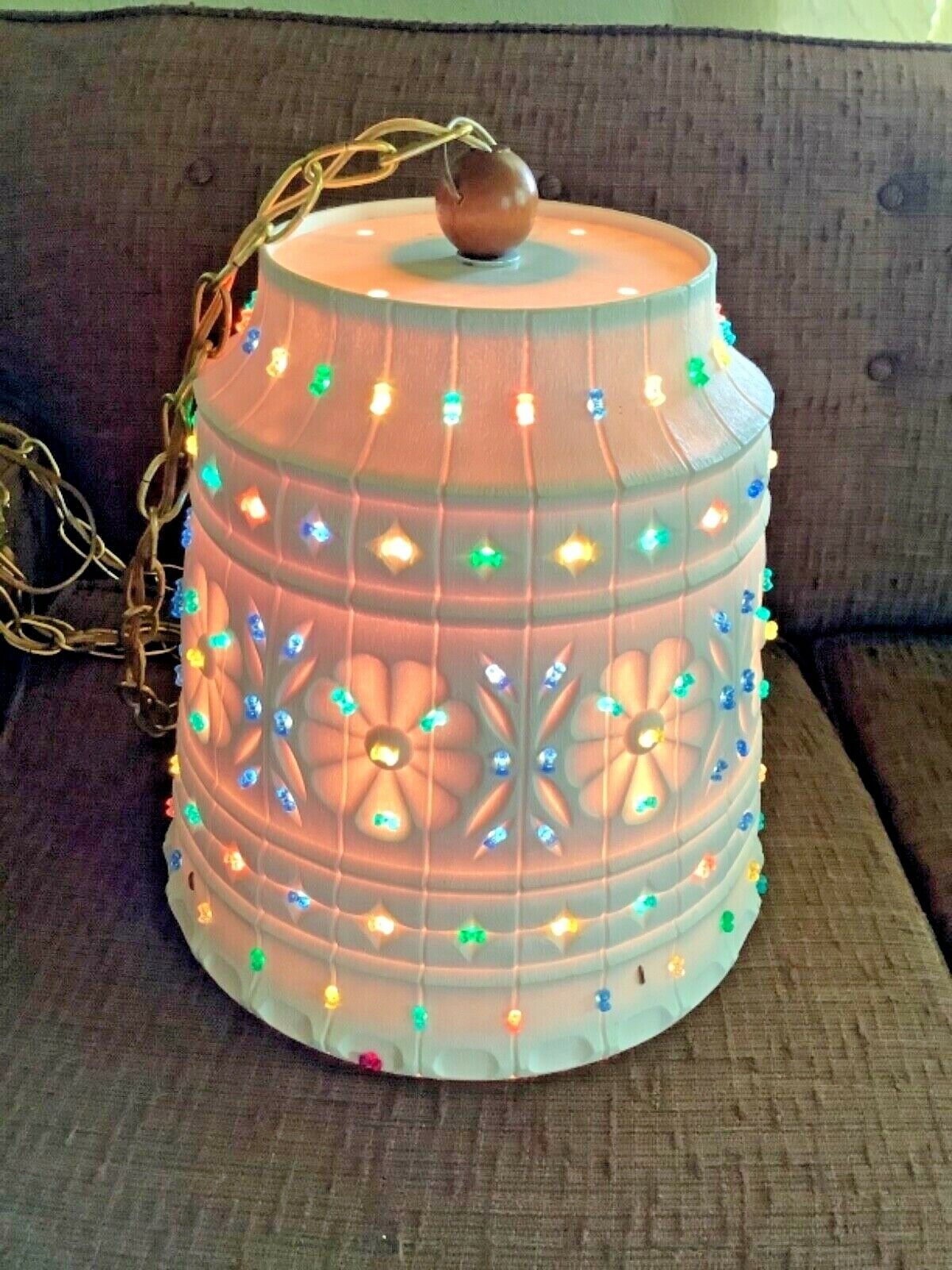 Vtg  LAWNWARE USA Beads Outdoor Hanging Swag Lamp RV Camper Light Texas lantern
