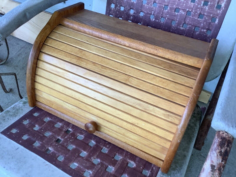 Vintage wood Wooden Roll Top Bread Box Accordion breadbox
