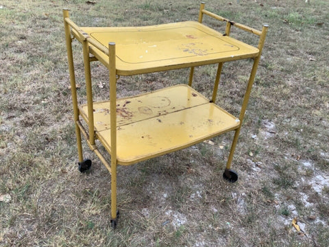 Vintage Metal Kitchen Cart Folding Shelves yellow mid Century retro modern mcm