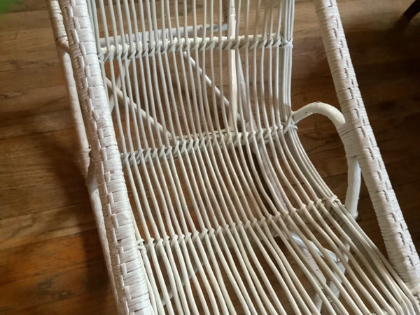 White wicker rattan bentwood rocking rocker  child chair vintage cradle