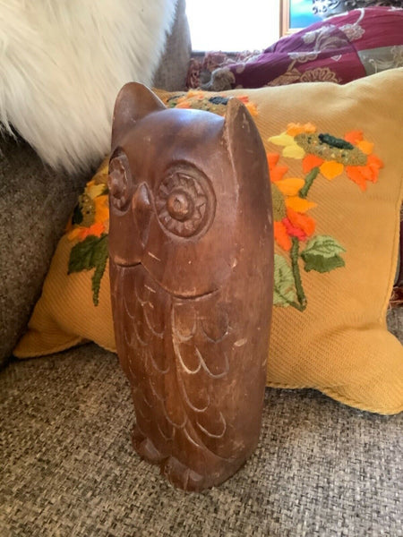 Vtg Mid Century Modern Hand Carved Folk Art Wooden Owl Sculpture Margal of Calif