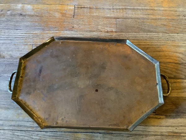 Vintage MCM Hollywood Regency Brass Faux Bamboo Serving Tray W/ Handles