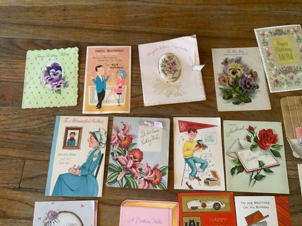 Lot 67 VINTAGE 50’s 60’s GREETING CARD LOT Birthday graduation get well wishes