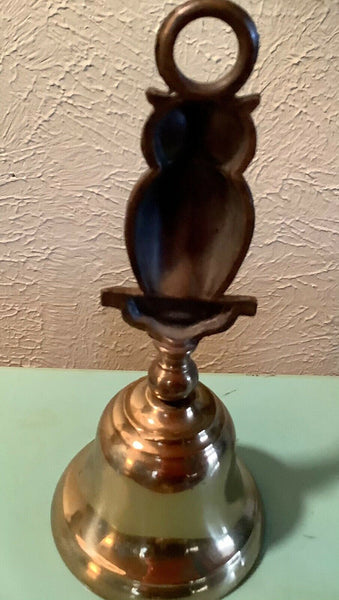 Vintage mid century Brass table Desk Bell with Owl Handle