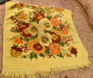 Vintage Cannon Bath Towel Cotton Yellow Orange Brown Floral Flower Fringe MCM