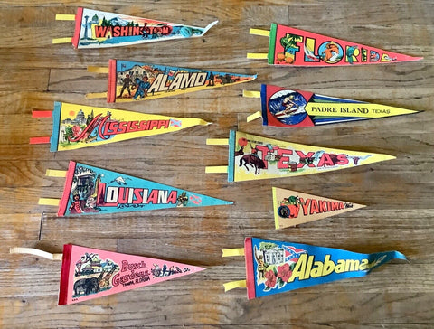 Vintage U.S. Travel Souvenir Small Felt Pennants Lot of  10