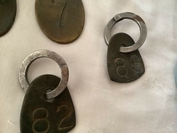 lot of 6 vintage brass livestock cow number tags