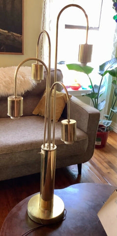 Vtg MID CENTURY MODERN 4 ARM WEEPING WILLOW WATERFALL BRASS table desk LAMP