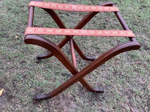 Vtg antique lion head BRASS feet Folding Butler's Tray Stand Luggage rack stand