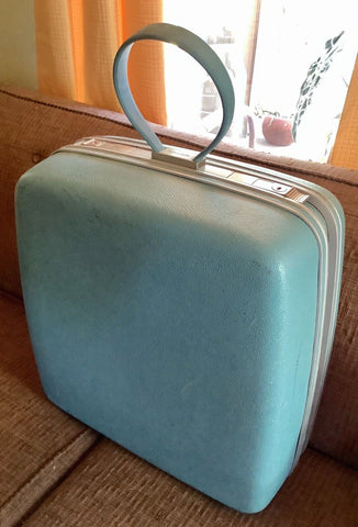 Vintage Blue Samsonite Silhouette Suitcase Luggage  Hard Shell mid Century