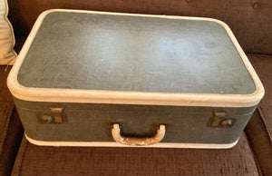 Vintage Mendel green  Suitcase 1940s Luggage Leather Trim tweed