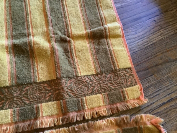 Vintage Callaway label of Luxury towel washcloth Green yellow stripes MCM retro