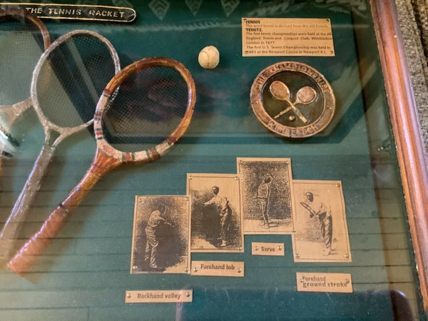 The History Of The Tennis Racket 1880s-1950s Wimbledon 20x11" Shadow Box Display
