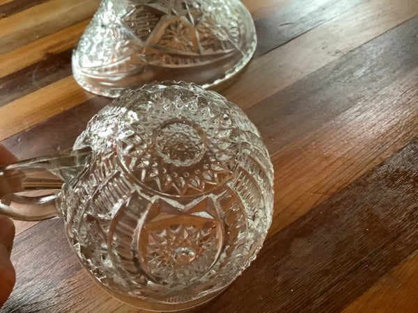 Vintage  Cut Glass Crystal Punch Bowl Pedestal Base stand 13 cups