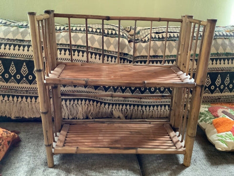 Vintage Wicker Folding Shelf Bamboo Cane Tiki Retro Shelves Mid Century Boho