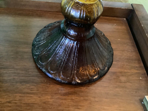 Vintage AMBER GLASS brass  OIL LAMP.chimney made in Hong Kong