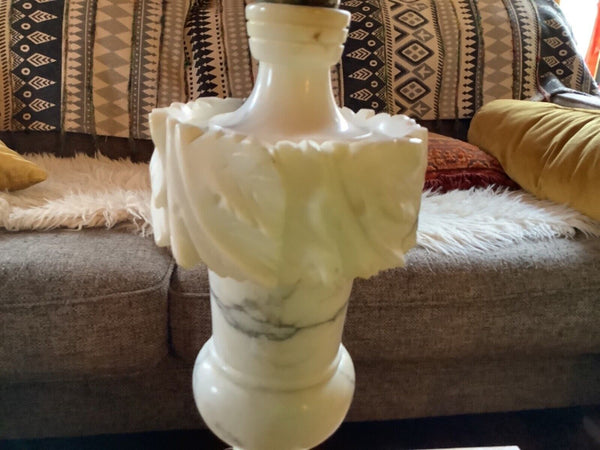 Vintage Neoclassical Italian Carved Art Alabaster Marble urn Table Lamp