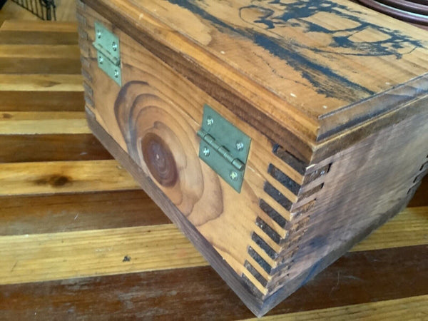 VINTAGE Wooden WOOD HINGED DOVETAILED TRINKET storage  BOX horses western chest
