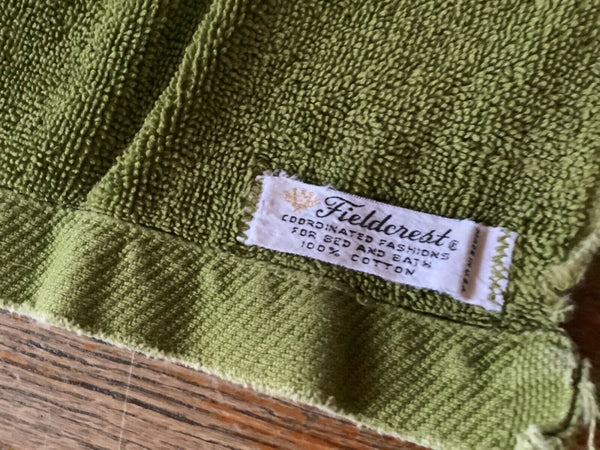 Vintage Fieldcrest MCM mid century Bath hand Towel Set Green tulip USA