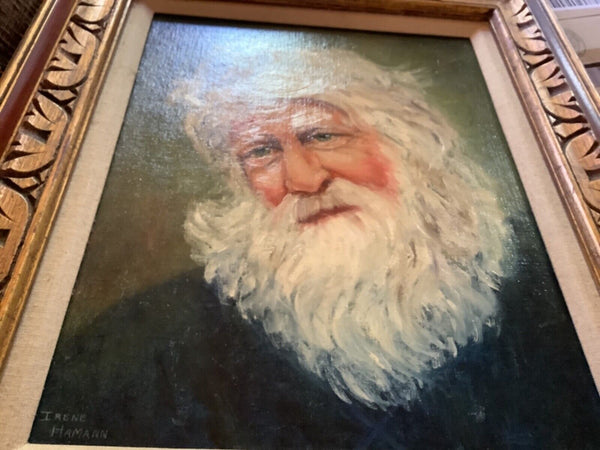 Vtg oil painting Bearded Old man portrait face art framed frame signed seaman