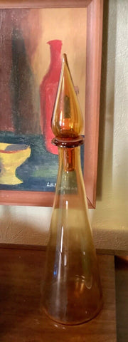 Vtg mid Century modern mcm yellow Amber Glass  Genie Bottle Decanter Stopper