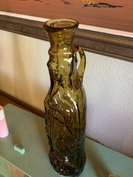 Vintage Figural Glass Bottle Virgin Mary Blessed Mother Lady Madonna Amber Italy