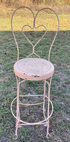 Vintage antique Ice Cream Parlor Chair stool tall Wrought Iron Twisted Heart