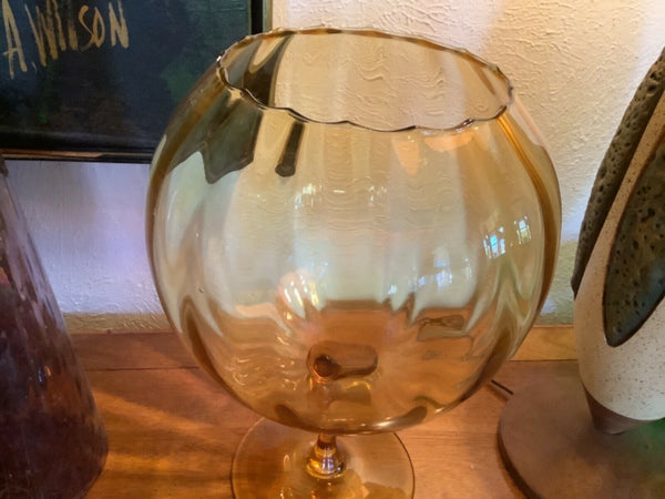 Vtg large Empoli Optic Amber Glass Brandy Snifter/Vase fish bowl mid century mcm