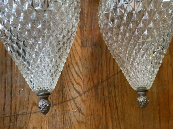 Vtg Mid Century Double Swag Lamps Hanging cut glass Crystal Light fixture prisms