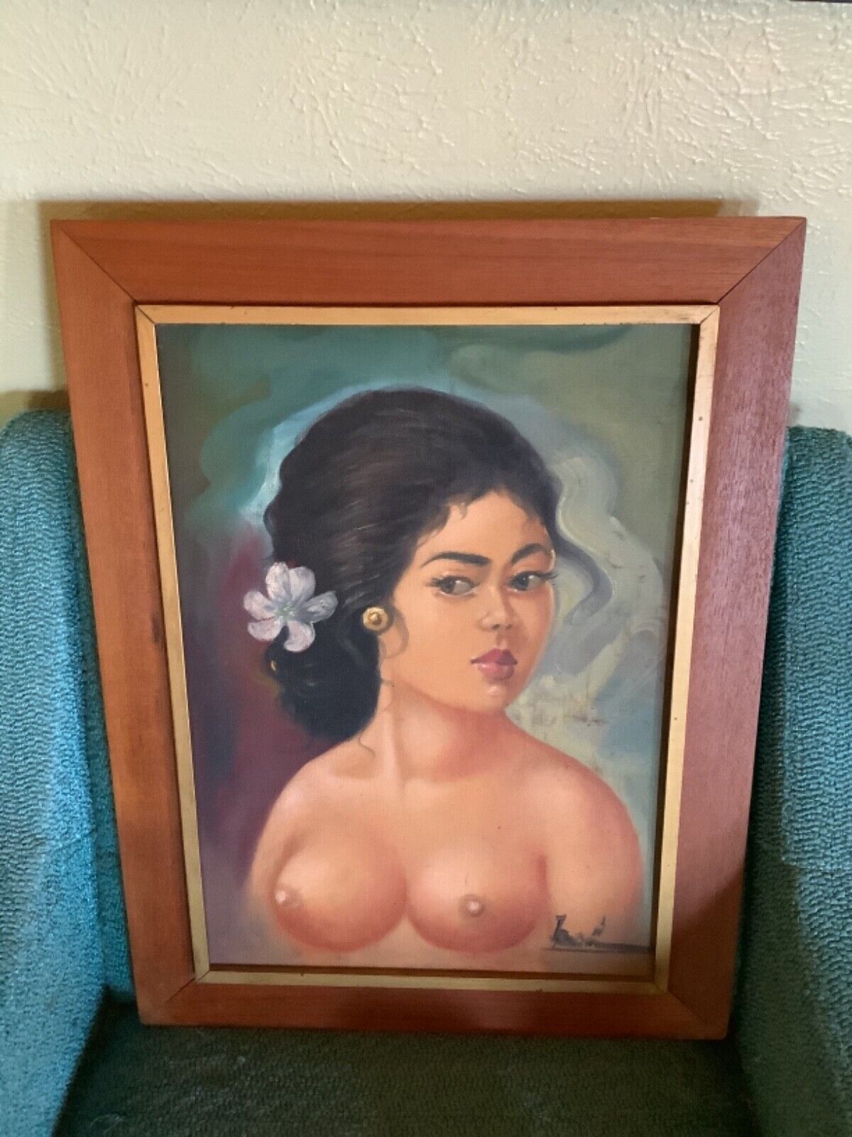 🔥Antique Vintage Mid Century Modern  Nude Erotica Oil Painting frame framed