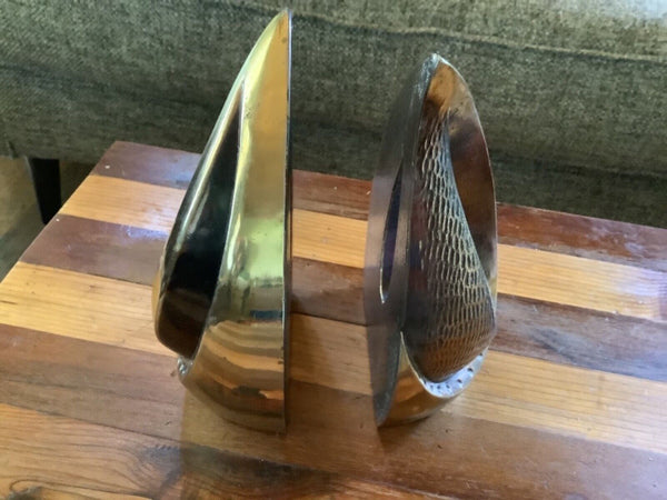 Vtg pair Modern mid century Sculpture Brass Metal Bookends MCM