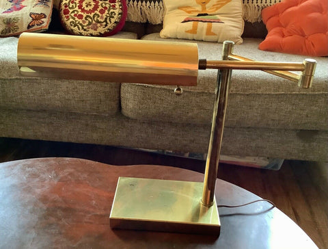 Vtg Brass Adjustable Swinging Arm desk table Pharmacy Table Lamp mid century