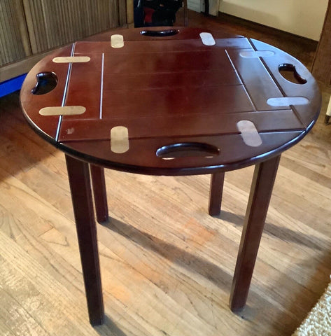 Vintage wood TABLE  Bombay Company Butler Tray Stand Fold Up Side Handles