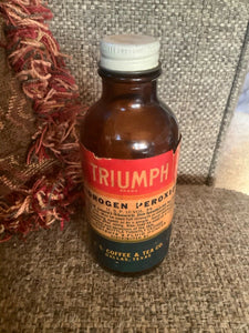 Vtg Triumph Brand Amber Brown Glass medicine Bottle Hydrogen Peroxide 4 ounces