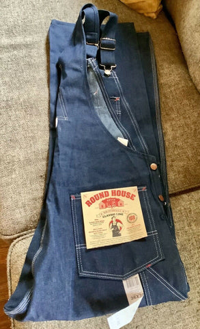 NEW denim Round House Classic Bib Overalls Mens Size 36x30 #966