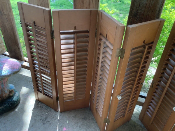 Vintage Wood wooden Shutters Set Louvered 4 panels hinged