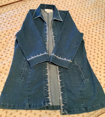 Blue Bayoo Jean Jacket medium Rhinestone Beaded Embellish denim blue Jean