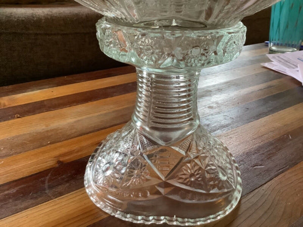 Vintage  Cut Glass Crystal Punch Bowl Pedestal Base stand 13 cups