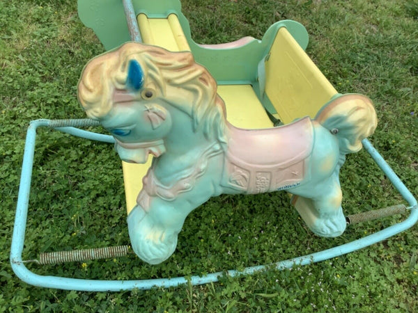 Rare Rocking Horse HTF Vintage Wonder Shoo Fly Spring Pink Blue Yellow Vtg Toy