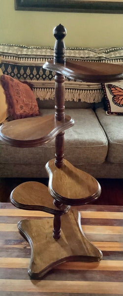 Vintage Tiered Wood wooden Spindle Pedestal Rotating Plant Stand Display Shelf
