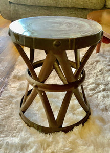 Vintage mid century modern retro Brass drum X Stool End Table Plant stand