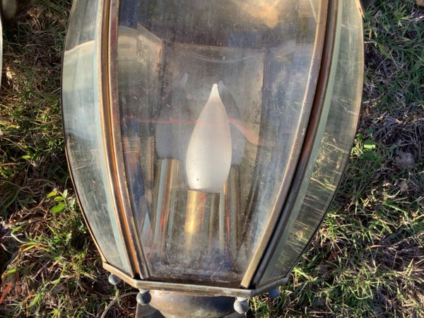Pair Antique vtg Brass Carriage Lanterns porch outdoor lamp sconce light fixture