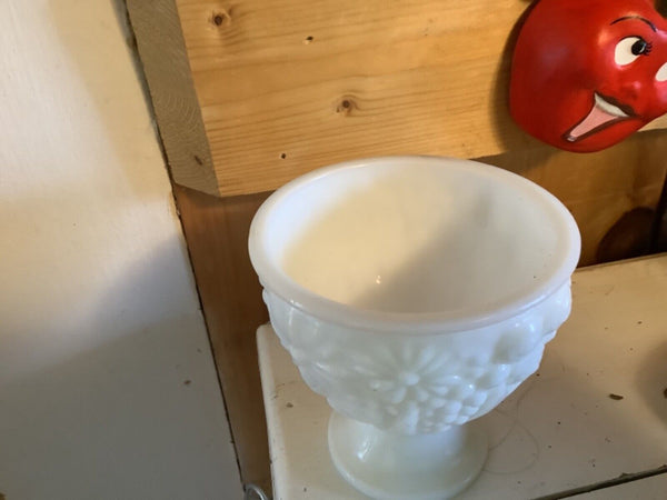 Vintage Avon Milk Glass Lidded Footed Egg Candy Jar Dish  Raised Floral Vanity