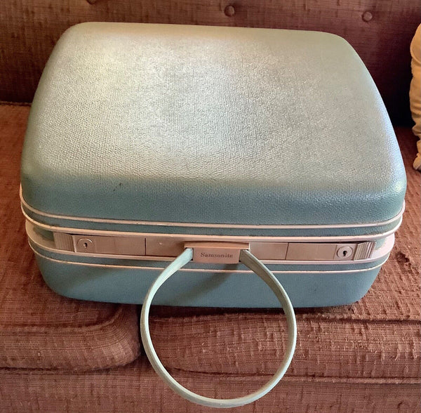 Vintage Blue Samsonite Silhouette Suitcase Luggage  Hard Shell mid Century
