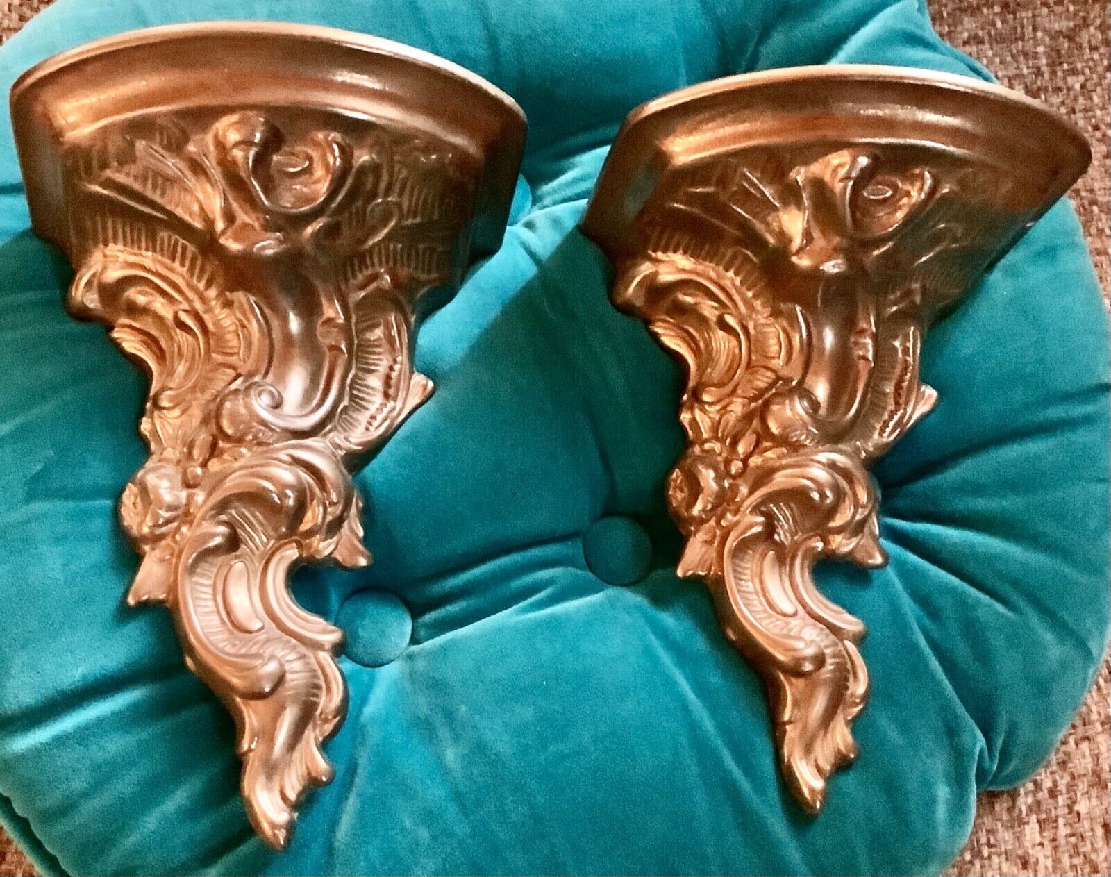 Vintage Pair Brass Wall Shelf sconce plant holder Art Nouveau Ornate