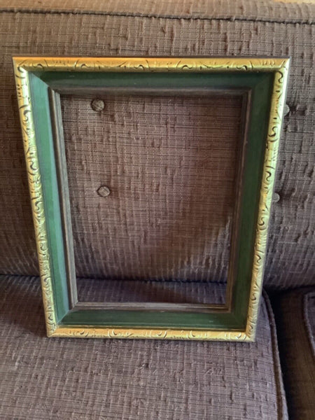 Vintage Mid Century  modern mcm Gold green art Picture Frame wood wooden carved