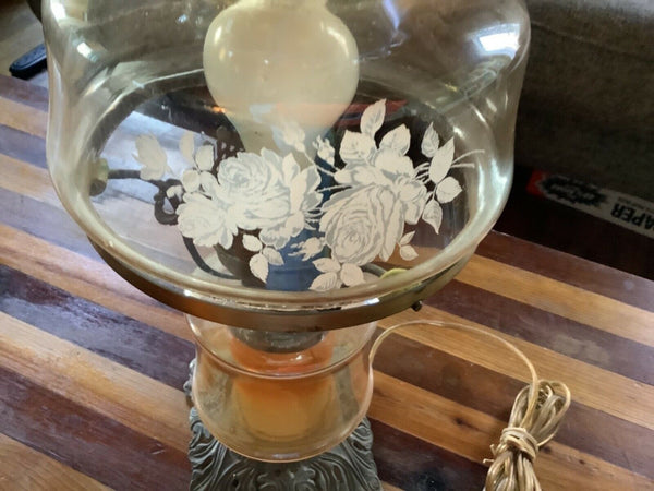 Vtg Hurricane amber roses Gone With The Wind parlor table Lamp Shade globe gwtw