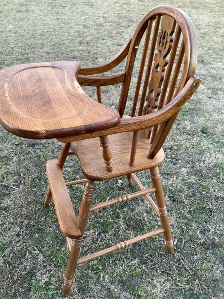 Vintage oak Wooden Baby Highchair High Chair with removable tray
